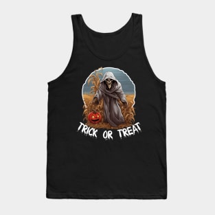 Grim Reaper In A Cornfield - Trick Or Treat (White Lettering) Tank Top